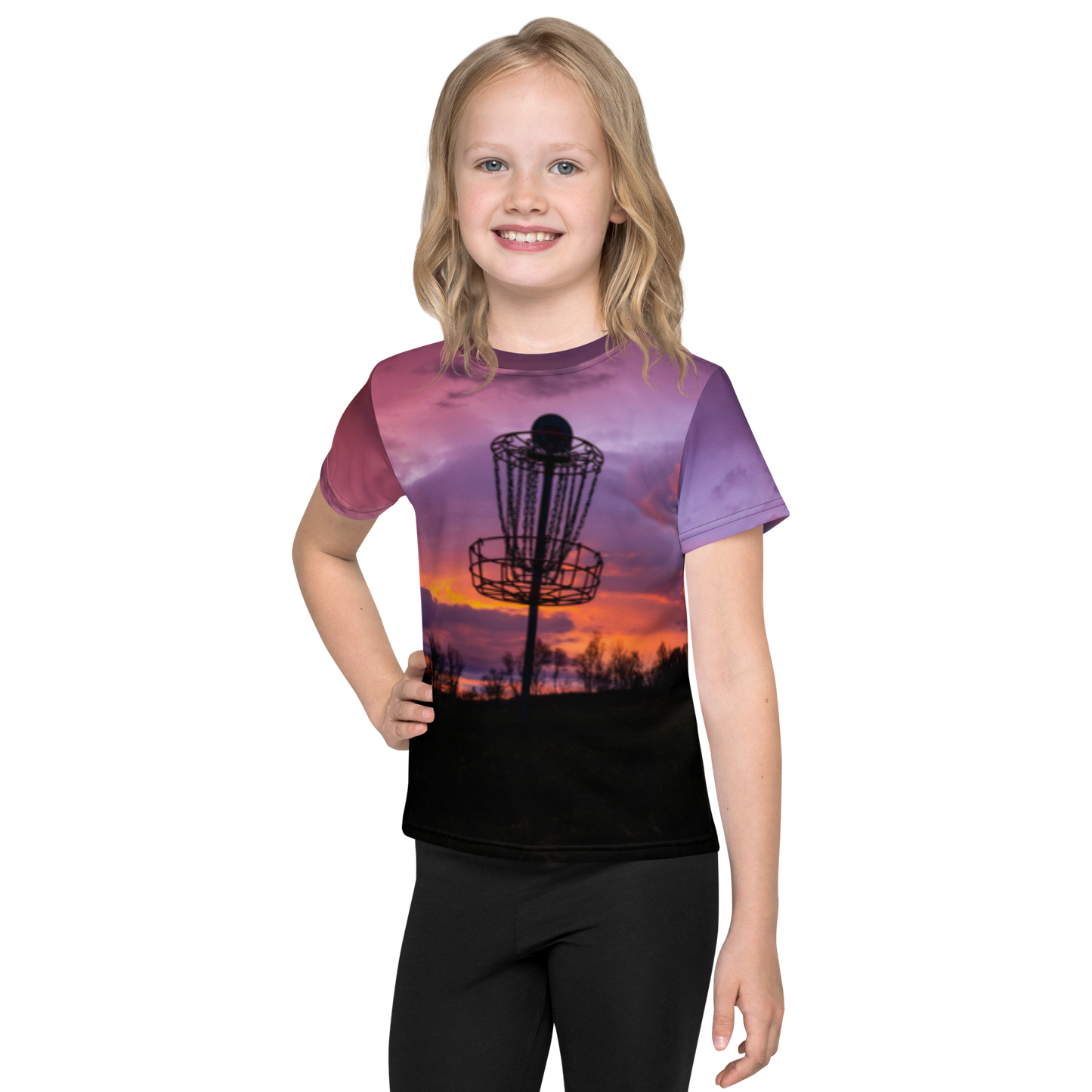 Disc Golf Sunrise Kids crew neck t-shirt