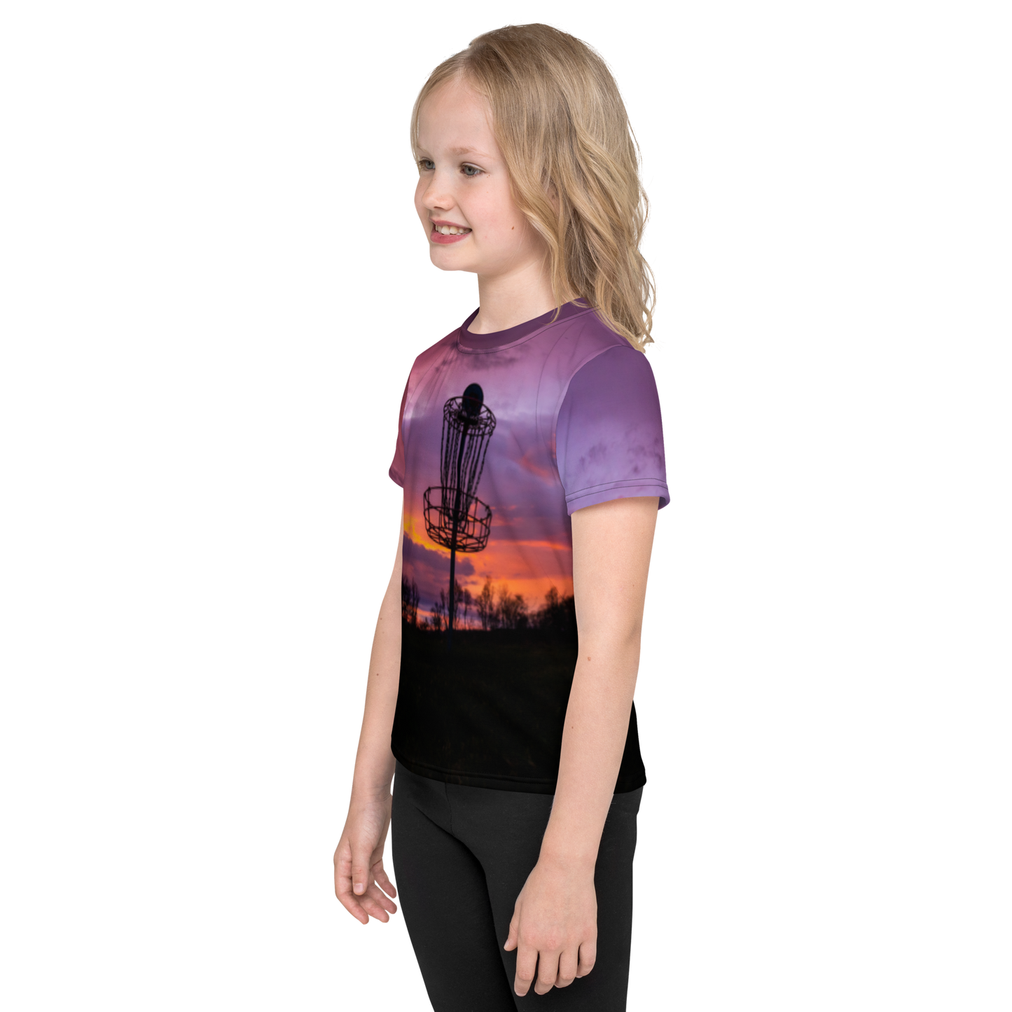 Disc Golf Sunrise Kids crew neck t-shirt