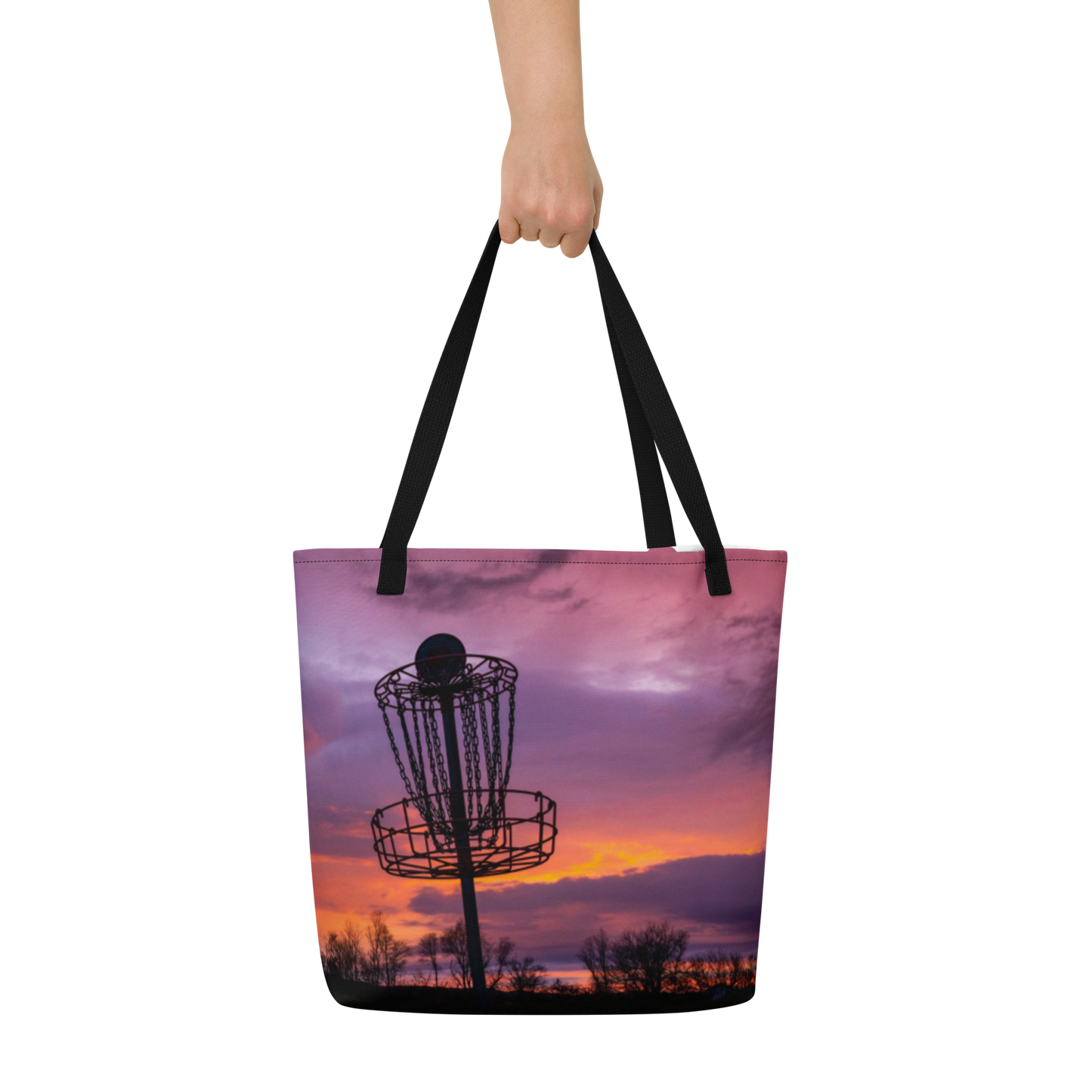 Disc Golf Sunrise Large Tote Bag with pocket