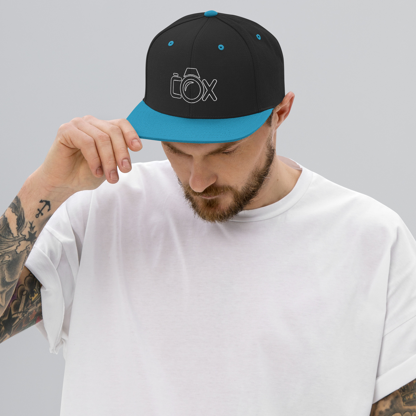 COX Camera White Wireframe Logo Snapback Hat