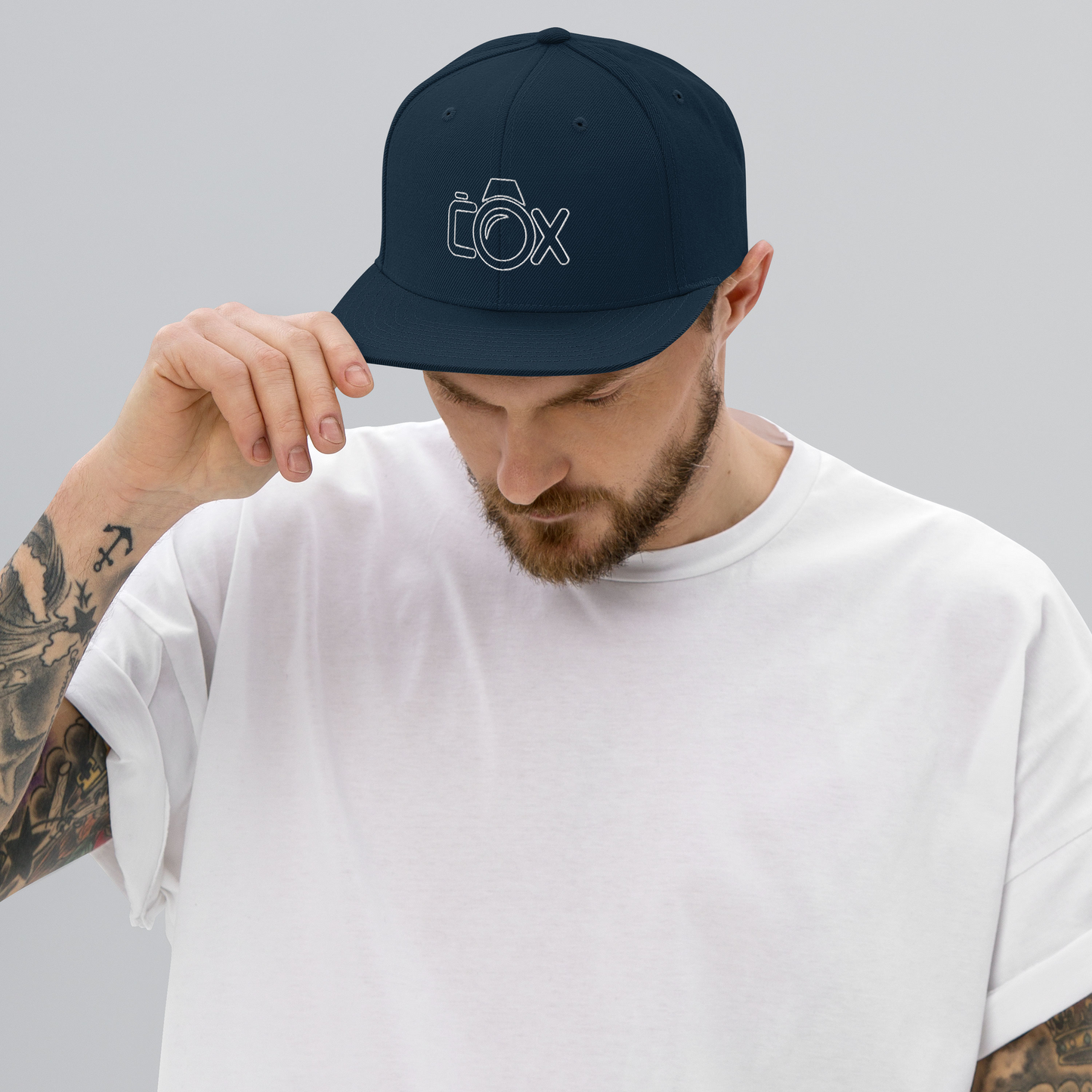 COX Camera White Wireframe Logo Snapback Hat