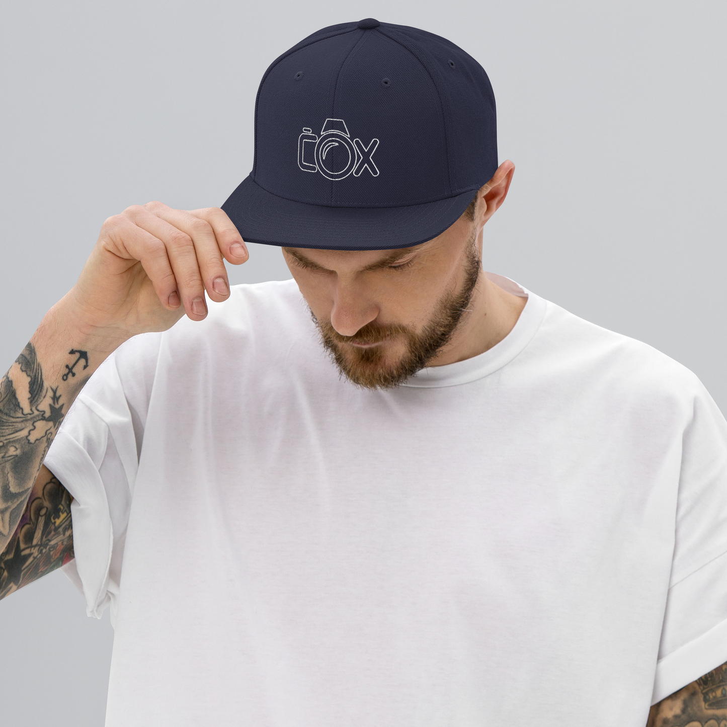 COX Camera White Wireframe Logo Snapback Hat