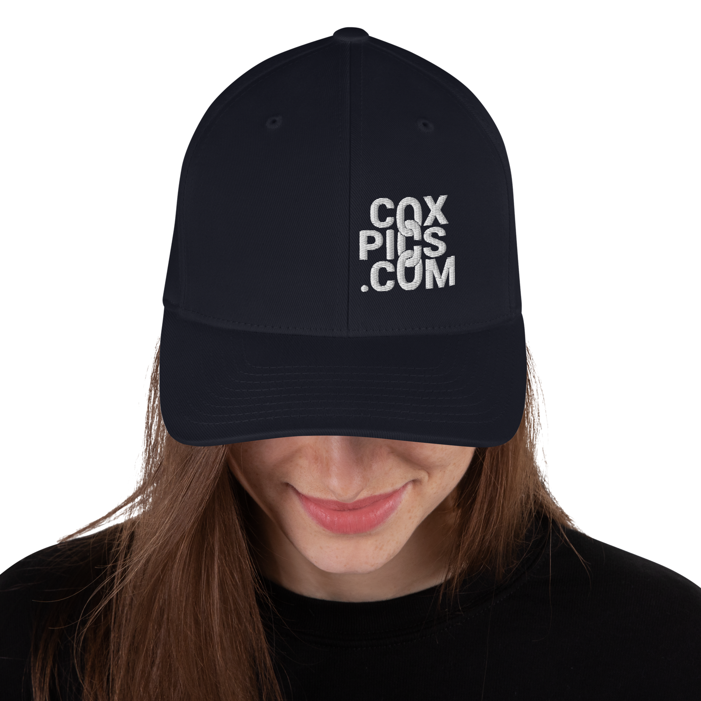 CoxPics.com Logo Embroidered Flexfit Structured Twill Cap (White Thread)