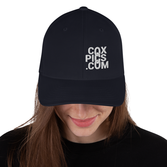 CoxPics.com Logo Embroidered Flexfit Structured Twill Cap (White Thread)