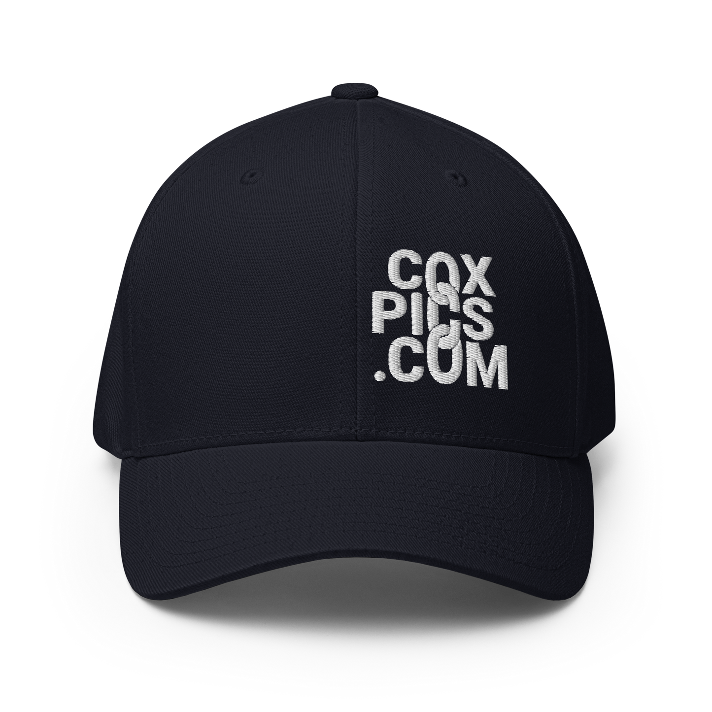 CoxPics.com Logo Embroidered Flexfit Structured Twill Cap (White Thread)