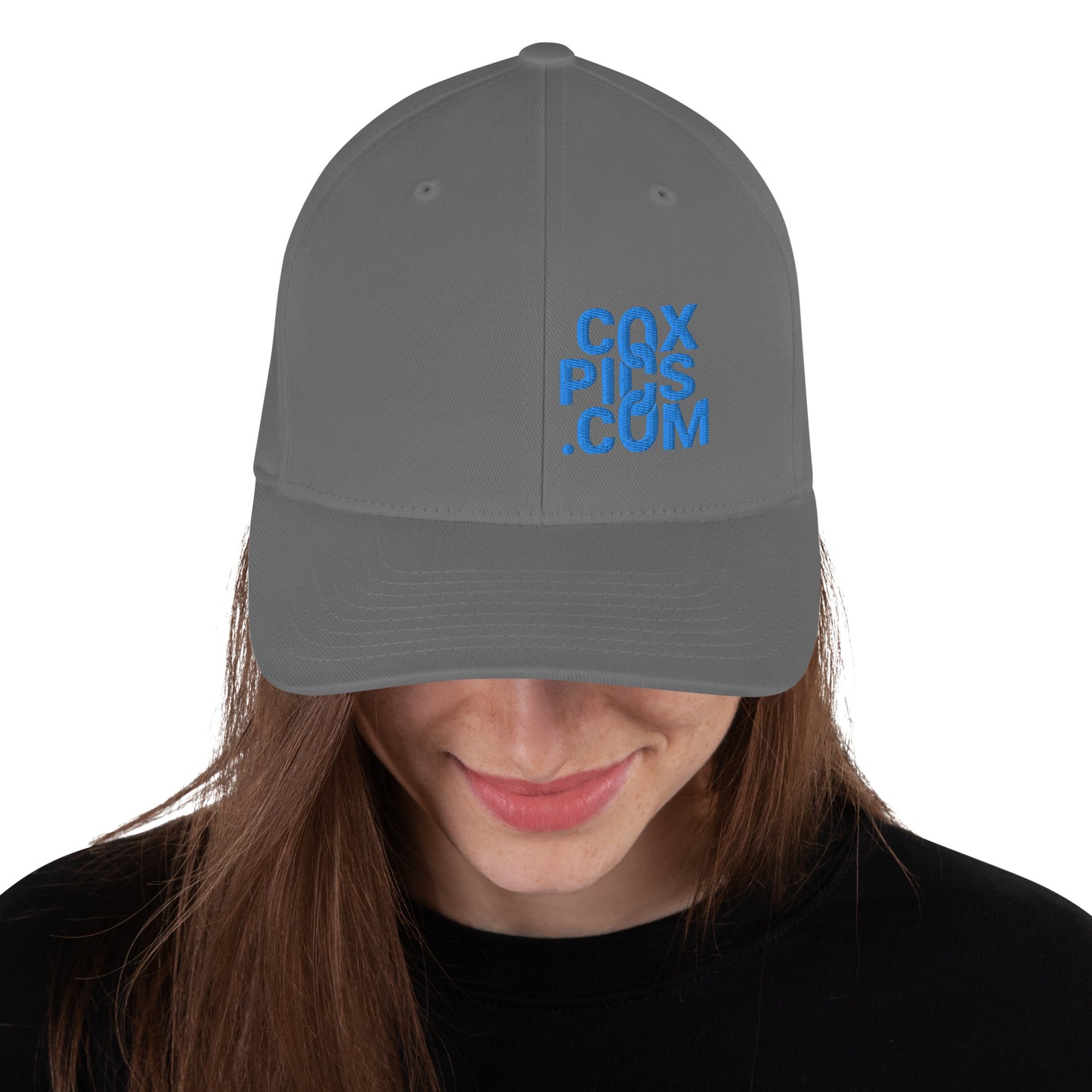 CoxPics.com Logo Embroidered Flexfit Structured Twill Cap (Aqua Thread)