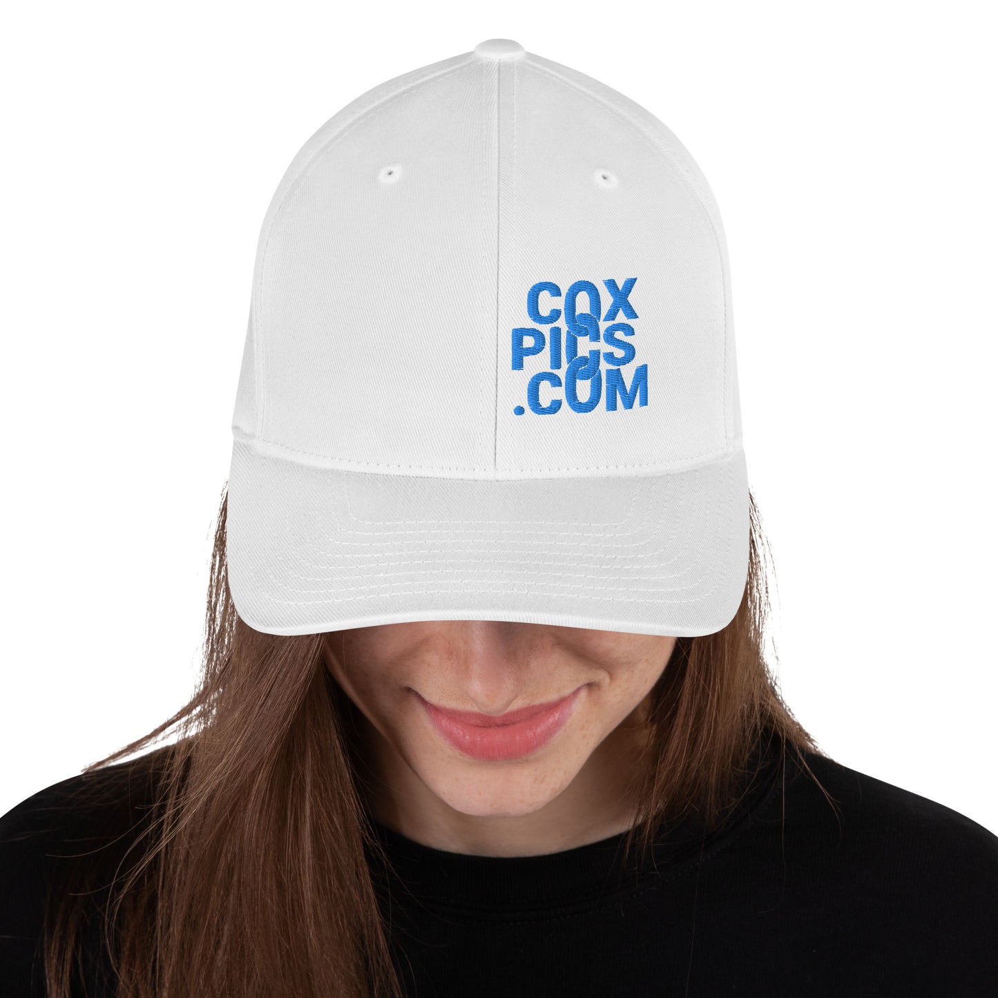 CoxPics.com Logo Embroidered Flexfit Structured Twill Cap (Aqua Thread)