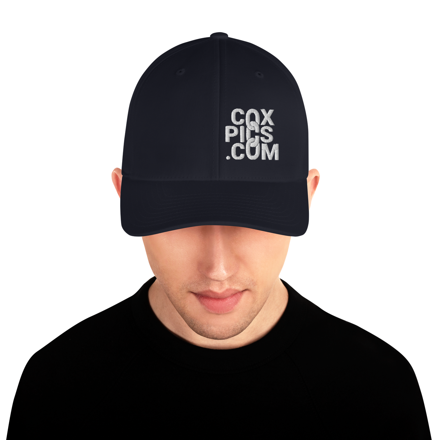 CoxPics.com Logo Embroidered Flexfit Structured Twill Cap (White Thread)